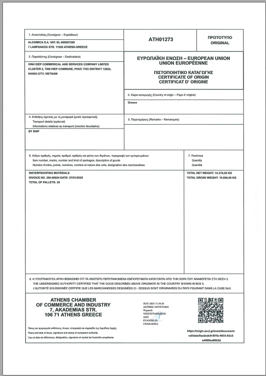 Chứng nhận chất lượng sản phẩm chống thấm Hyperdesmo ADY-E