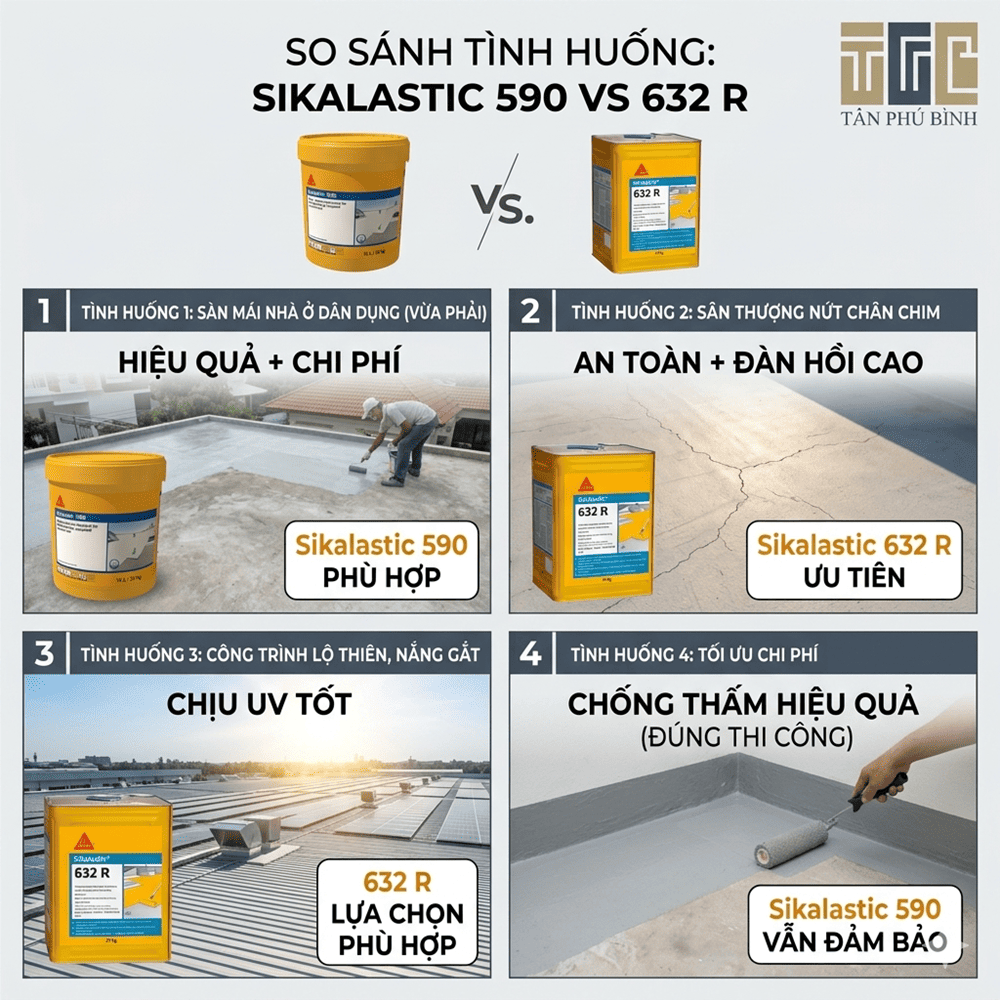 Sikalastic 590 với Sikalastic 632 R - So sánh chống thấm theo tình huống thực tế