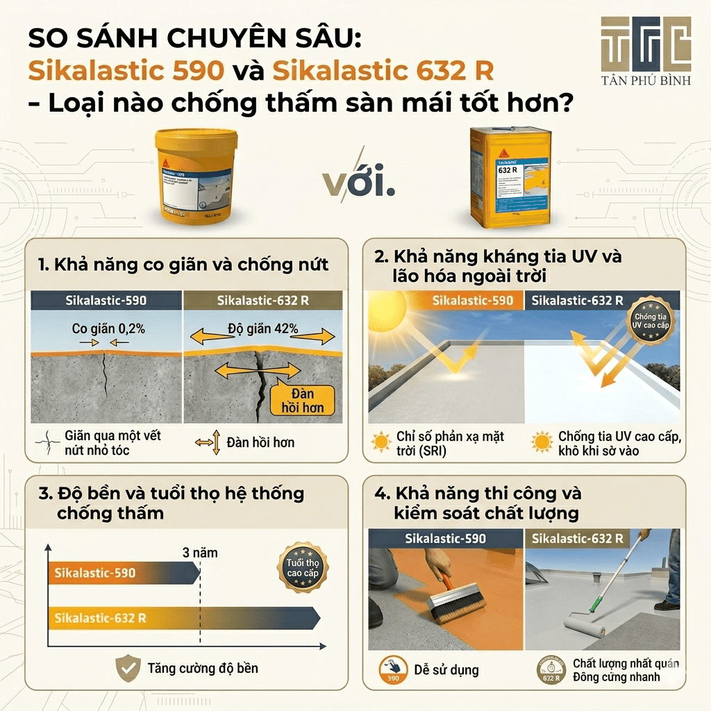 Sikalastic 590 với Sikalastic 632 R: Loại nào chống thấm sàn mái tốt hơn?