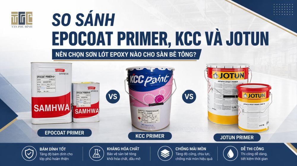 So sánh Epocoat Primer, KCC và Jotun | Nên chọn sơn lót epoxy nào cho sàn bê tông?
